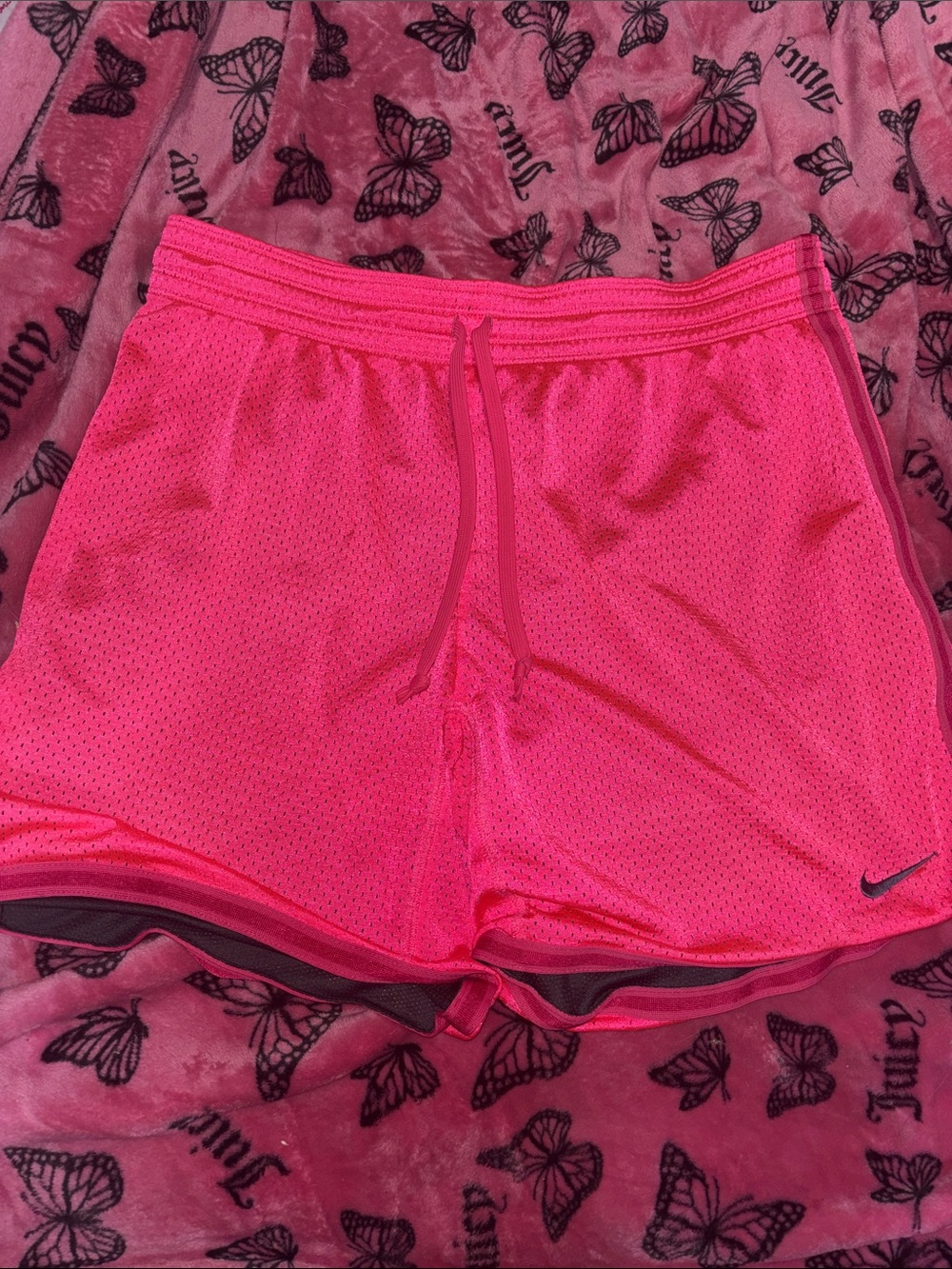 Nike Women's Bright Pink Mesh Athletic Shorts with Drawstring